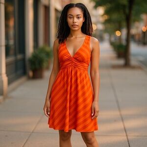 Anthropologie Ella Moss Crisscross Red Coral Red Striped Dress Size Small